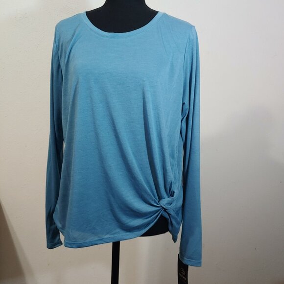 MPG Women's Athletic Long Sleeve Top Twist 2.0 Quick Drying Black & Blue 2Pc Set - Picture 2 of 8